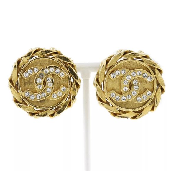 CHANEL COCO Mark Earring Chain vintage Plated Gold/Rhinestone 27.7g Women
